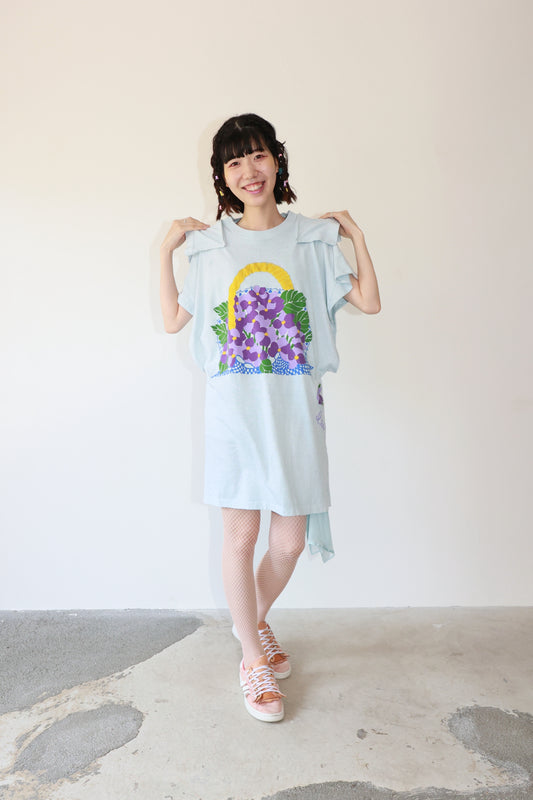 POTTOxUDW UP-CYCLED PIGMENT-DYED ONE-PIECE DRESS, VIOLET