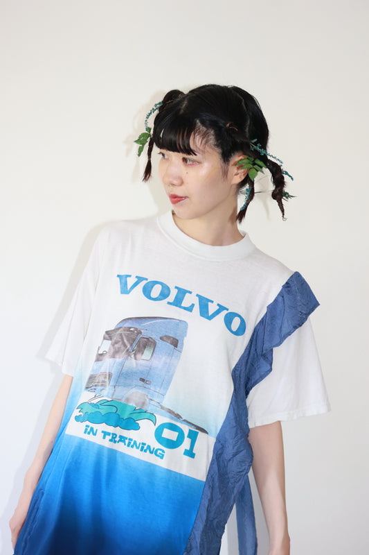 POTTOxUDW UP-CYCLED GRADATION-DYED T-SHIRTS, VOLVO BLUE