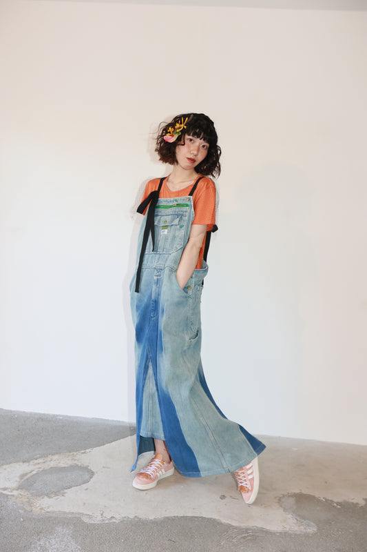 POTTOxUDW UP-CYCLED E-FLOW BLEACHED COVERALL APRON, FOLDED BLEACH